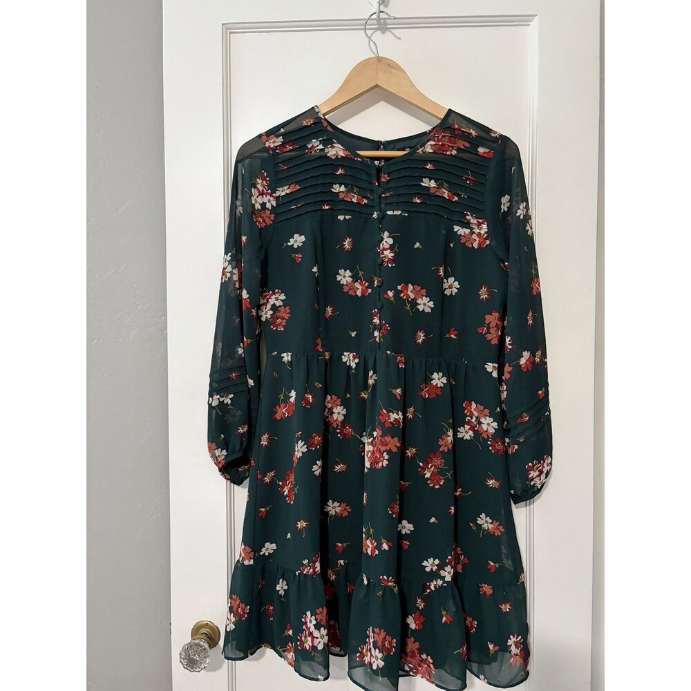 Madewell Green Floral Mini Dress Long Sleeve Boho Size 4 Small Femme Cottagecore